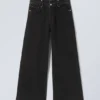 Dual High Waisted Loose Wide Leg Jeans – Tuned Black – Black