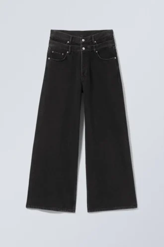 Dual High Waisted Loose Wide Leg Jeans – Tuned Black – Black