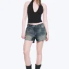 Duchess Low Rise Distressed Mini Denim Shorts – Baltic Blue – Dark Blue