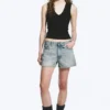 Duchess Low Rise Distressed Mini Denim Shorts – Port Blue – Light Blue