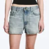 Duchess Low Rise Distressed Mini Denim Shorts – Port Blue – Light Blue