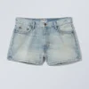 Duchess Low Rise Distressed Mini Denim Shorts – Port Blue – Light Blue