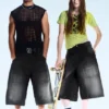 Dunno Unisex Loose Fit Carpenter Jorts – Black Web – Black | Cheap Monday Gb