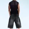 Dunno Unisex Loose Fit Carpenter Jorts – Black Web – Black | Cheap Monday Gb