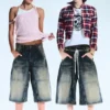 Dunno Unisex Loose Fit Carpenter Jorts – Canyon Blue – Dark Blue | Cheap Monday Gb