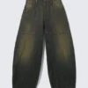 Dunno Unisex Low Rise Loose Barrel Jeans – Washed Sulfur – Dark Khaki | Cheap Monday Gb
