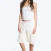 Embroidered Knee Length Cotton Shorts – White