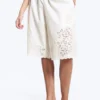 Embroidered Knee Length Cotton Shorts – White