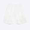 Embroidered Knee Length Cotton Shorts – White