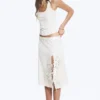 Embroidered Knee Length Cotton Skirt – White