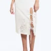Embroidered Knee Length Cotton Skirt – White