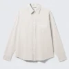 Embroidered Oversized Cotton Shirt – Beige