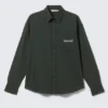 Embroidered Oversized Cotton Shirt – Dark Green