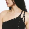 Eyelet Detail Asymmetric Tank Top – Black