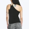 Eyelet Detail Asymmetric Tank Top – Black