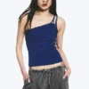 Eyelet Detail Asymmetric Tank Top – Bright Blue