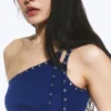 Eyelet Detail Asymmetric Tank Top – Bright Blue