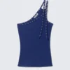 Eyelet Detail Asymmetric Tank Top – Bright Blue