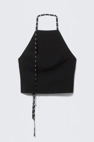 Eyelet Detail Halterneck Top – Black