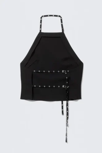 Eyelet Detail Halterneck Top – Black