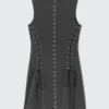 Eyelet Lace-Up Mini Dress – Dark Grey