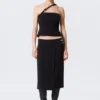 Faustina C Mid Rise Side-Buckle Pencil Skirt – Black
