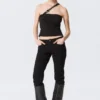 Faustina C One-Shoulder Buckle Suiting Top – Black