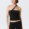 Faustina C One-Shoulder Buckle Suiting Top – Black