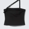 Faustina C One-Shoulder Buckle Suiting Top – Black