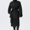 Faustina C Oversized Double-Breasted Trench Coat – Black