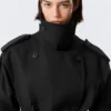 Faustina C Oversized Double-Breasted Trench Coat – Black