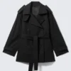 Faustina C Oversized Double-Breasted Trench Coat – Black