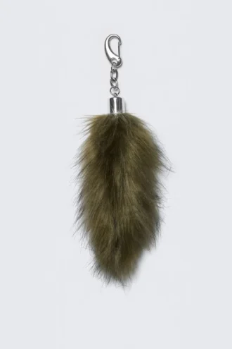 Faux Fur Bag Charm – Dark Khaki Green