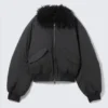 Faux Fur Collar Bomber Jacket – Dark Grey