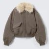 Faux Fur Collar Bomber Jacket – Dark Mole