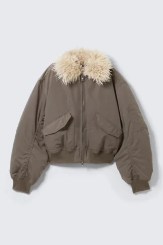 Faux Fur Collar Bomber Jacket – Dark Mole