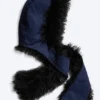 Faux Fur Hooded Scarf – Dark Blue