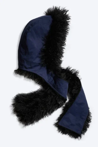 Faux Fur Hooded Scarf – Dark Blue