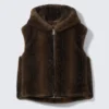 Faux Fur Hooded Zip Vest – Fuzzy Brown