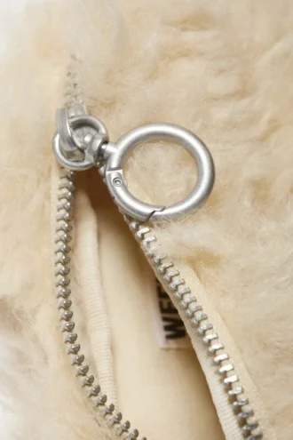 Faux Fur Mini Zip Purse – Beige