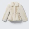 Faux Fur Peplum Jacket – Off-White