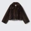 Faux Fur Zip Jacket – Dark Brown