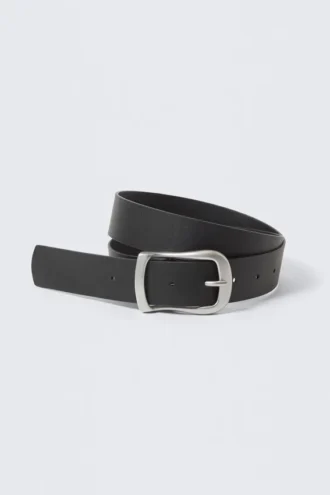 Faux Leather Belt – Black – Silver Buckle