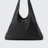 Faux Leather Slouchy Shoulder Bag – Black
