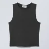 Fine Fitted Tank Top – Black