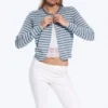 Fine Knitted Cotton Cardigan – Blue Stripe