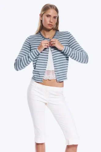 Fine Knitted Cotton Cardigan – Blue Stripe