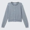 Fine Knitted Cotton Cardigan – Blue Stripe