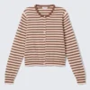 Fine Knitted Cotton Cardigan – Brown Stripe