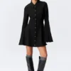 Fit-And-Flare Mini Shirt Dress – Black